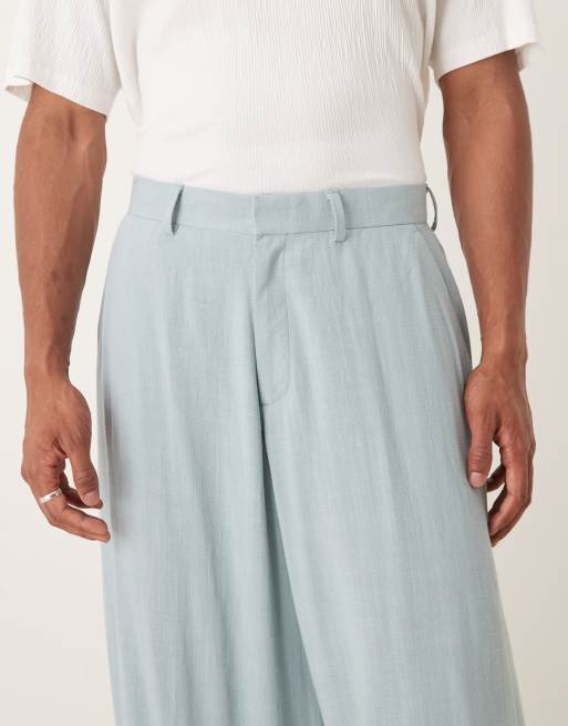 Pantalones de traje azul claro de pernera barrel de mezcla de lino de ASOS DESIGN, 4 de 5