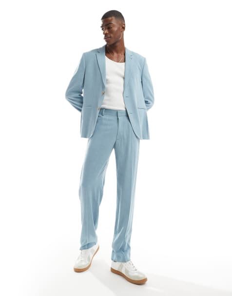 Pantalones de traje azul claro veraniegos de pernera recta con acabado flameado de ASOS DESIGN - view 1