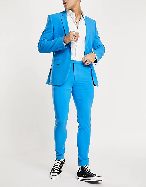 Peculiar blanco lechoso pintor Pantalones de traje azul eléctrico de corte superpitillo de ASOS DESIGN |  ASOS