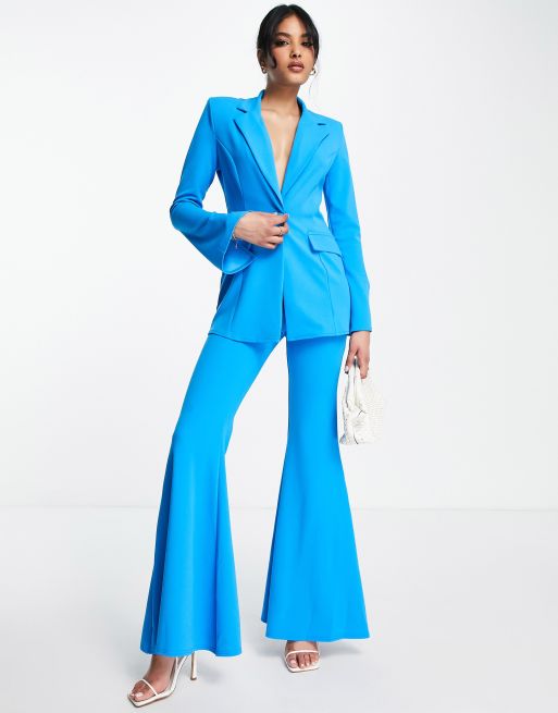 Pantalones de traje azul eléctrico muy acampanados de punto de ASOS DESIGN 