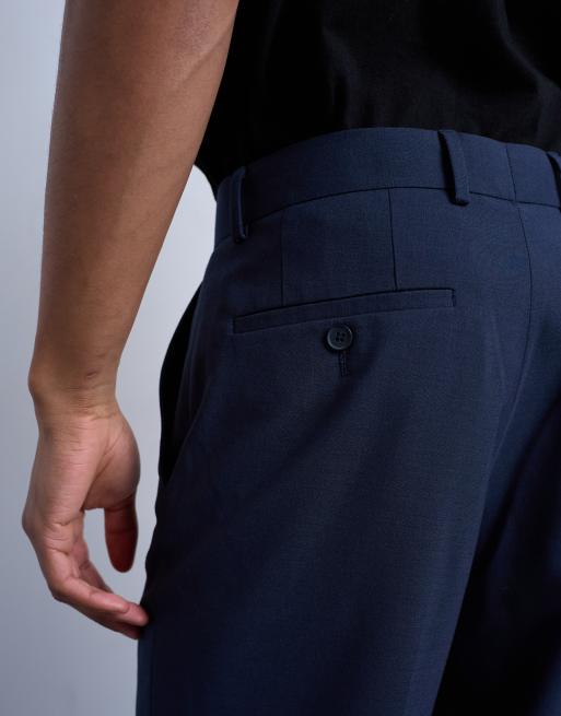 Pantalones de traje azul marino de corte recto de tejido efecto lana de Topman, 5 de 5