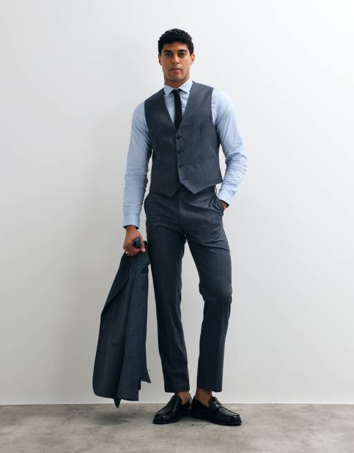 Traje azul marino de corte slim de mezcla de lana lavable de ASOS DESIGN, 3 de 4