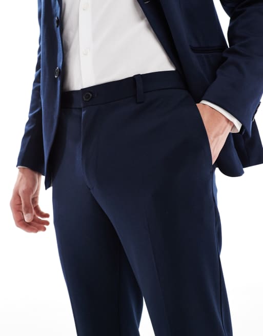Pantalones de traje azul marino de corte slim de punto liso de Jack & Jones, 2 de 5