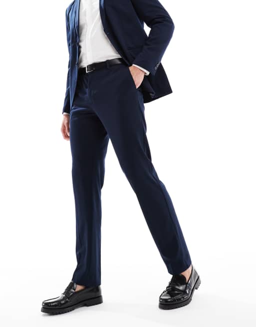 Pantalones de traje azul marino de corte slim de punto liso de Jack & Jones, 3 de 5