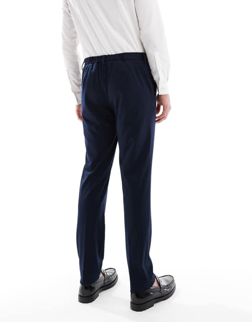 Pantalones de traje azul marino de corte slim de punto liso de Jack & Jones, 5 de 5