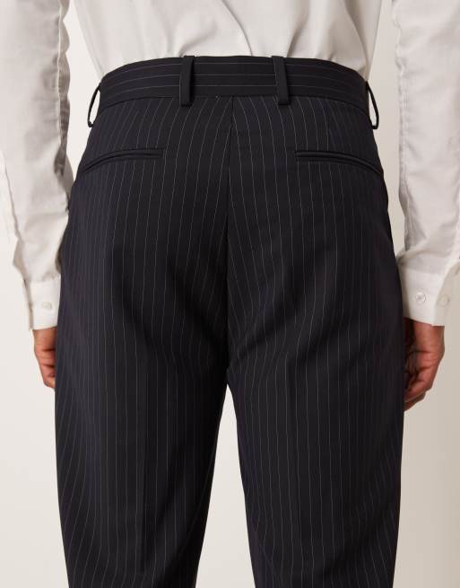 Pantalones de traje azul marino de corte tapered con raya diplomática de ASOS DESIGN, 4 de 5
