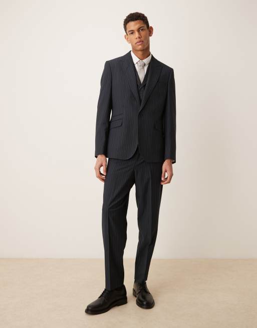 Traje azul marino de corte slim con raya diplomática de ASOS DESIGN, 2 de 4
