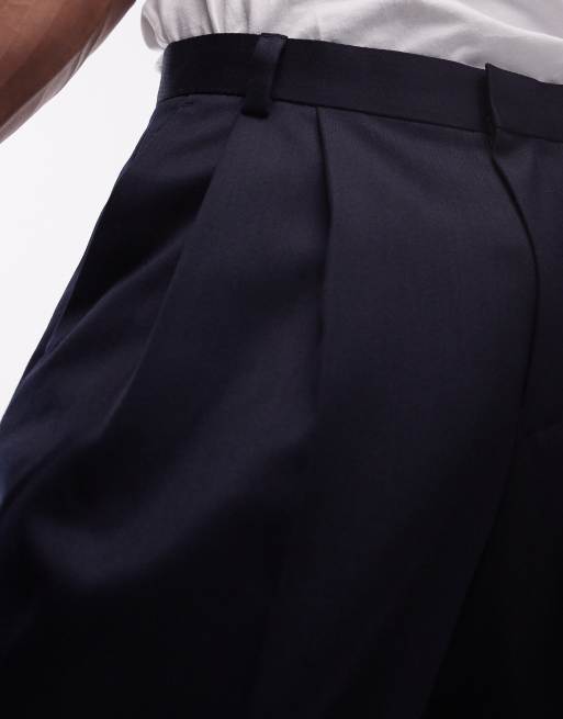 Pantalones de traje azul marino de pernera ancha de mezcla de lana de Topman, 2 de 5