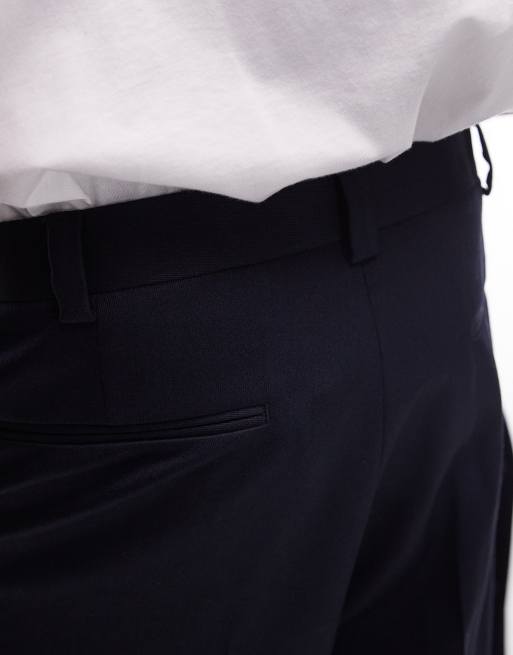 Pantalones de traje azul marino de pernera ancha de mezcla de lana de Topman, 4 de 5