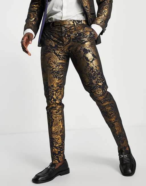 Traje azul marino entallado con estampado dorado metalizado Armanto de Twisted Tailor, 3 de 3
