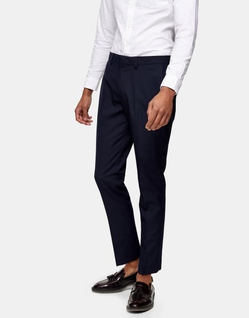 Pantalones de traje azul marino texturizado de corte pitillo de Topman