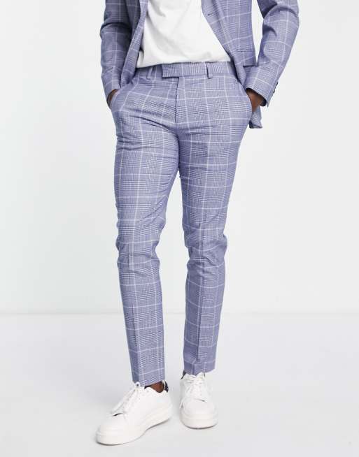 Pantalones de traje azules a cuadros de corte pitillo de Topman