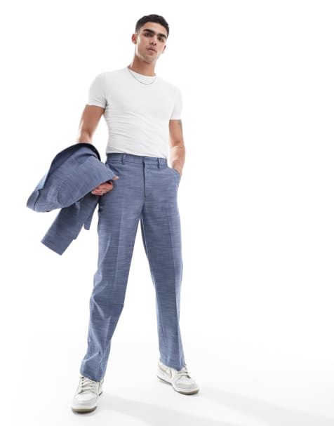 Pantalones de traje azules de pernera recta de tejido efecto lino de ASOS DESIGN - view 1