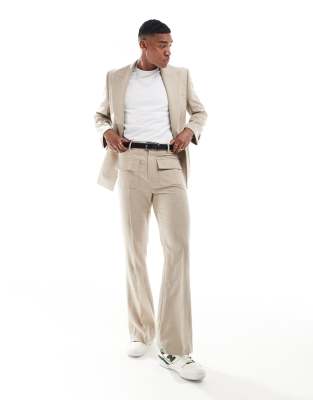 Pantalones de traje beis de corte acampanado de mezcla de lana de ASOS DESIGN - view 1