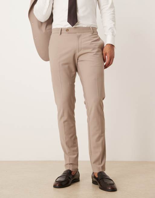 Pantalones de traje beis de corte pitillo de tejido rico en lana de ASOS DESIGN, 2 de 5