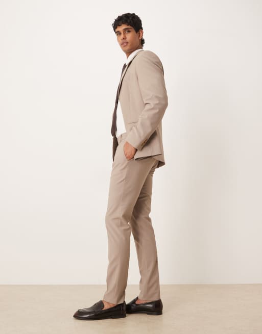 Pantalones de traje beis de corte pitillo de tejido rico en lana de ASOS DESIGN, 3 de 5