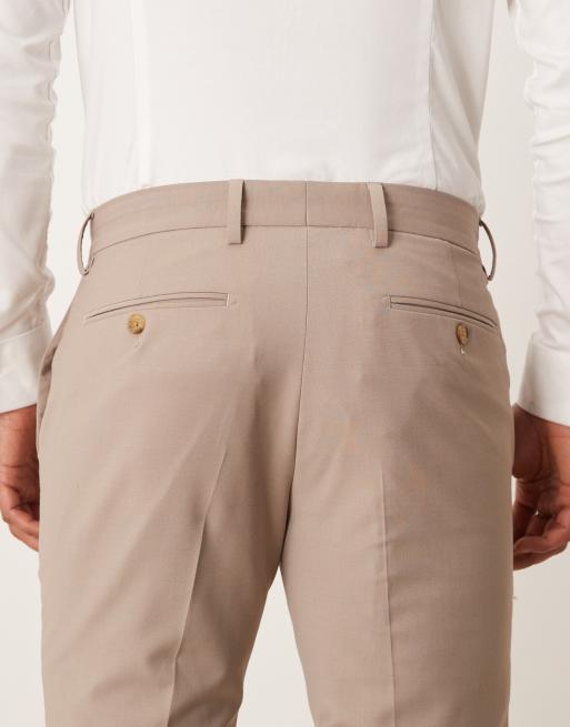 Pantalones de traje beis de corte pitillo de tejido rico en lana de ASOS DESIGN, 4 de 5