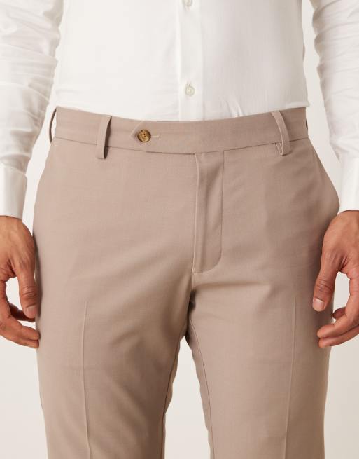 Pantalones de traje beis de corte pitillo de tejido rico en lana de ASOS DESIGN, 5 de 5