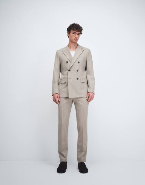 Pantalones de traje beis de corte slim con raya diplomática de Selected - view 1