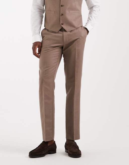 Pantalones de traje beis de corte slim de sarga rica en lino de ASOS DESIGN, 2 de 5