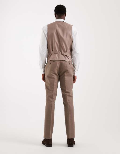 Pantalones de traje beis de corte slim de sarga rica en lino de ASOS DESIGN, 3 de 5