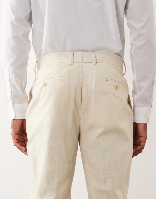 Pantalones de traje beis de corte slim de tejido 100% de algodón efecto lino de ASOS DESIGN, 5 de 5
