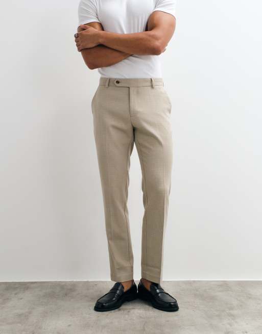 Pantalones de traje beis de corte slim de tweed de mezcla de lana de ASOS DESIGN, 2 de 5