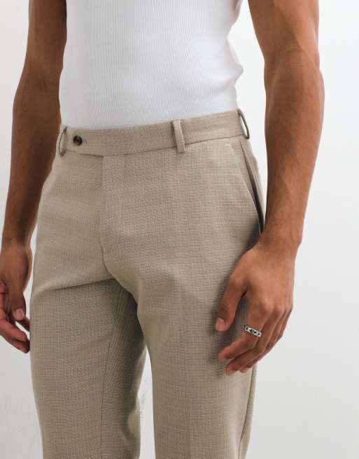 Pantalones de traje beis de corte slim de tweed de mezcla de lana de ASOS DESIGN, 3 de 5