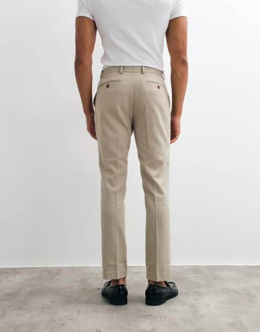 Pantalones de traje beis de corte slim de tweed de mezcla de lana de ASOS DESIGN, 4 de 5