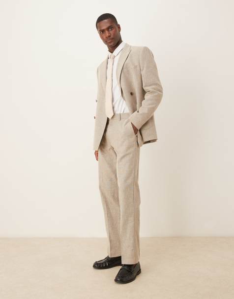Pantalones de traje beis de mezcla de algodón y lino de ASOS DESIGN - view 1