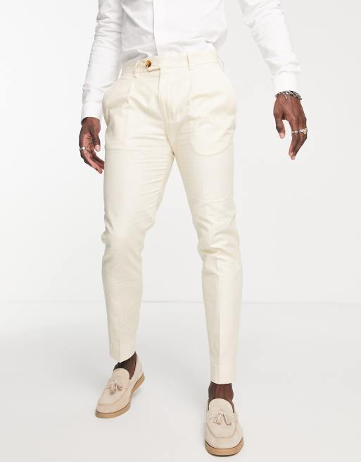 Pantalones de traje blancos de corte slim de mezcla de lino de Selected Home 