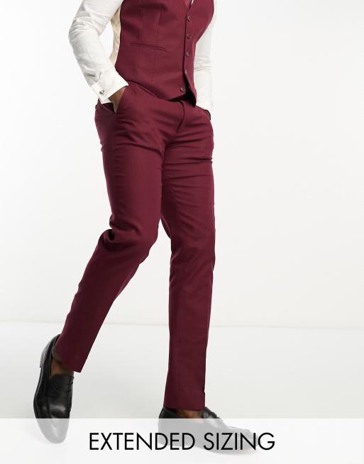 Pantalones de traje burdeos de corte slim de mezcla de lino de ASOS DESIGN