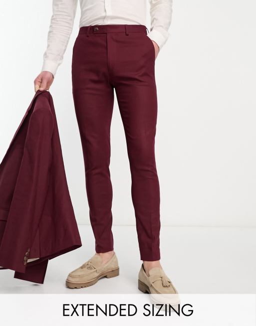 Pantalones de traje burdeos de corte superpitillo de mezcla de lino de ASOS DESIGN