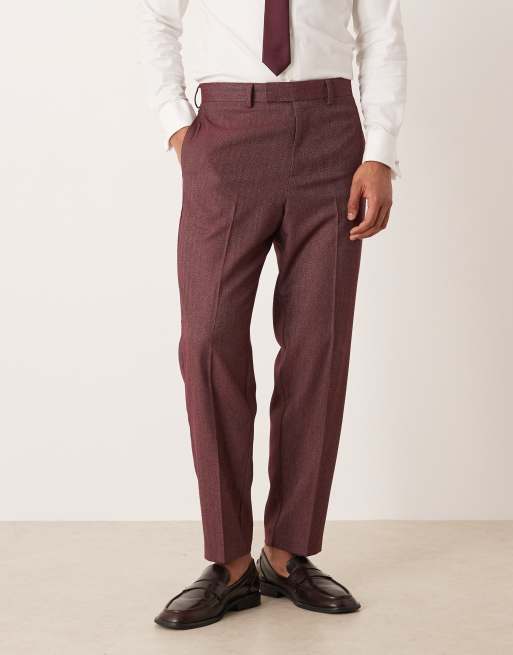 Pantalones de traje burdeos de corte tapered holgado de tejido de espiga de ASOS DESIGN, 2 de 5