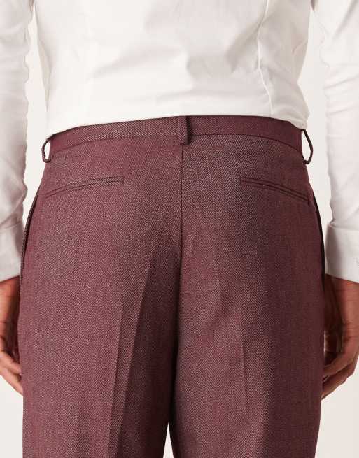 Pantalones de traje burdeos de corte tapered holgado de tejido de espiga de ASOS DESIGN, 4 de 5
