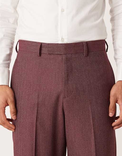Pantalones de traje burdeos de corte tapered holgado de tejido de espiga de ASOS DESIGN, 5 de 5