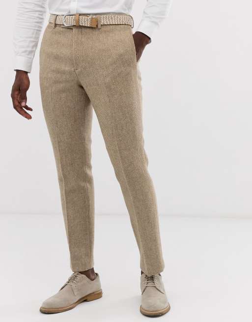 Traje de corte slim en tweed Harris de 100% lana colo camel de ASOS DESIGN, 3 de 4