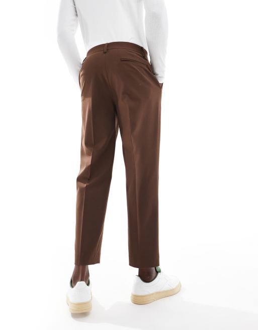 Pantalones de traje capri marrones de pernera recta de sarga de ASOS DESIGN, 2 de 5