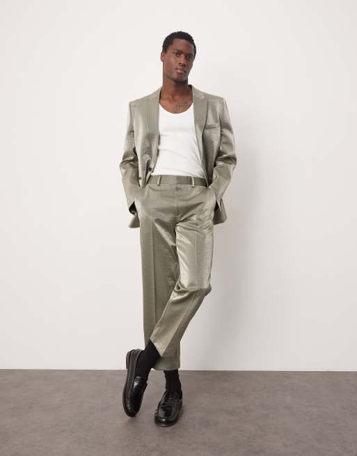 Pantalones de traje capri plateado metalizado de corte recto de ASOS DESIGN