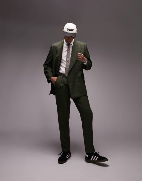 Pantalones de traje caquis de corte tapered con pinzas de de tejido cálido de Topman - view 1