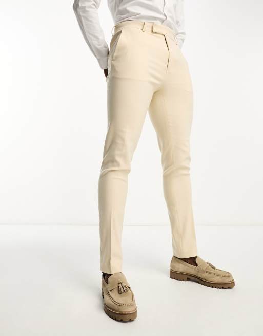 Pantalones de traje color arena de corte pitillo Oxford de ASOS DESIGN