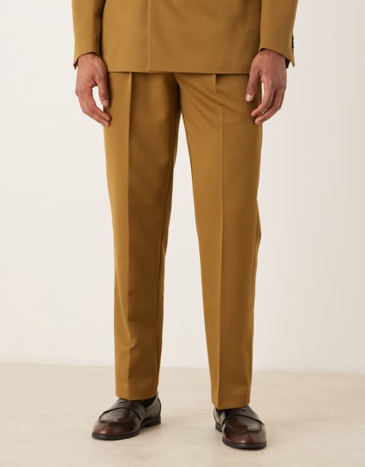 Pantalones de traje color camel de corte recto de sarga de ASOS DESIGN