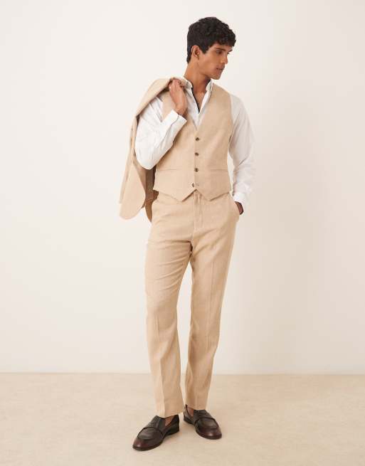 Pantalones de traje color camel de corte slim de mezcla de lana de ASOS DESIGN