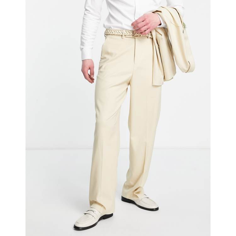 Pantalones elegantes de pernera ancha y talle alto en color camel con  diseño de espiga de ASOS DESIGN