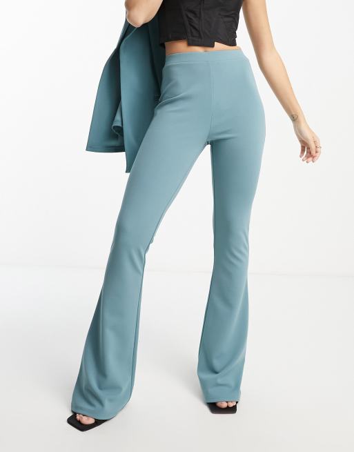 Pantalones de traje color cerceta de corte slim acampanado de punto de ASOS DESIGN