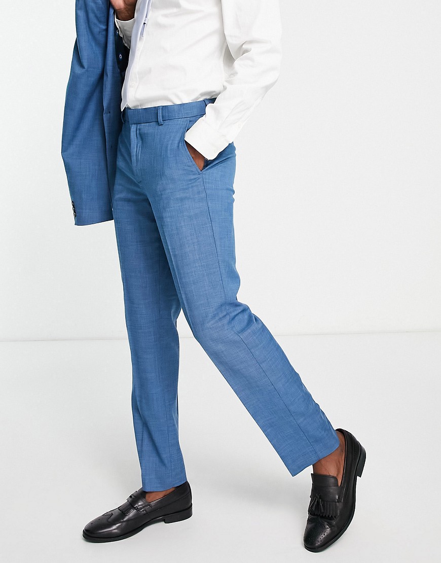 pantalones de traje color cerceta liso de corte slim de ben sherman-azul