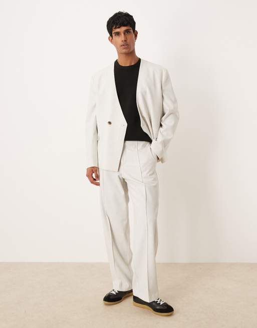 Pantalones de traje color crema jaspeado de corte ancho de tejido texturizado de ASOS DESIGN