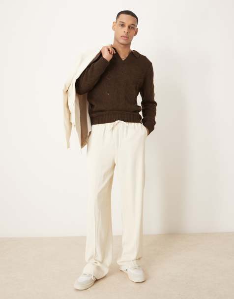 Pantalones de traje color crudo claro de pernera ancha de ASOS DESIGN - view 1
