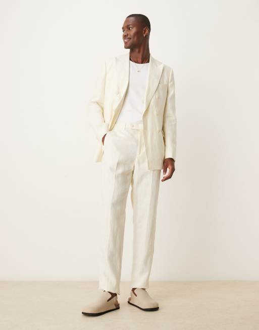 Pantalones de traje color crudo de corte slim de lino de Mango (parte de un conjunto)