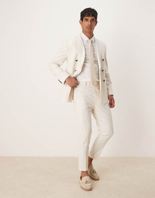 Pantalones de traje color crudo de corte tapered de mezcla de lino de ASOS DESIGN